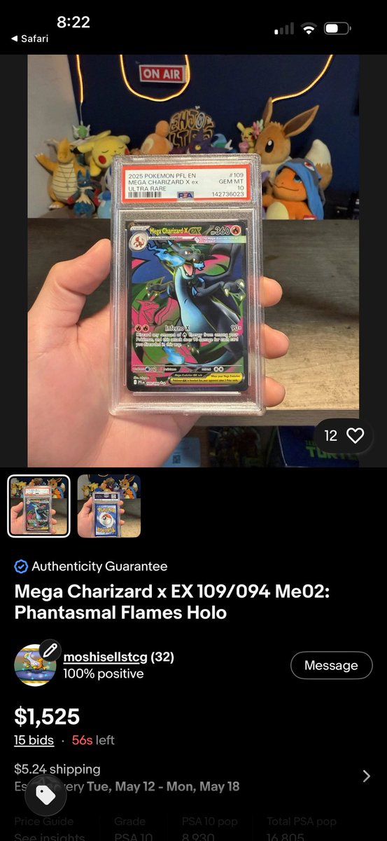 MoshiMikey's tweet photo. Just sold a $200 card for $1,525 on eBay 😭 this sell might have just raised the price on this card !!!!  #Pokemon #Charizard #Psa10 #CameUp https://t.co/U97TIheFNq