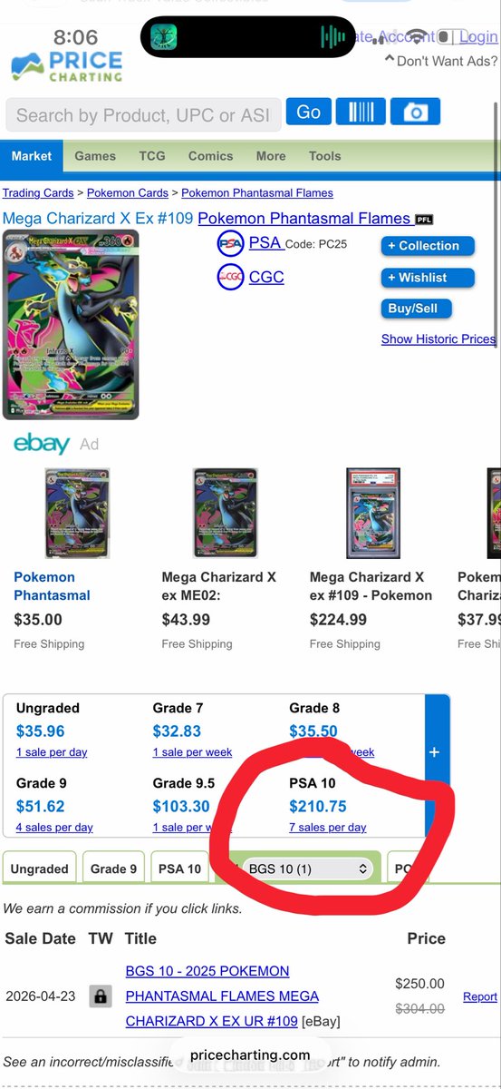 MoshiMikey's tweet photo. Just sold a $200 card for $1,525 on eBay 😭 this sell might have just raised the price on this card !!!!  #Pokemon #Charizard #Psa10 #CameUp https://t.co/U97TIheFNq