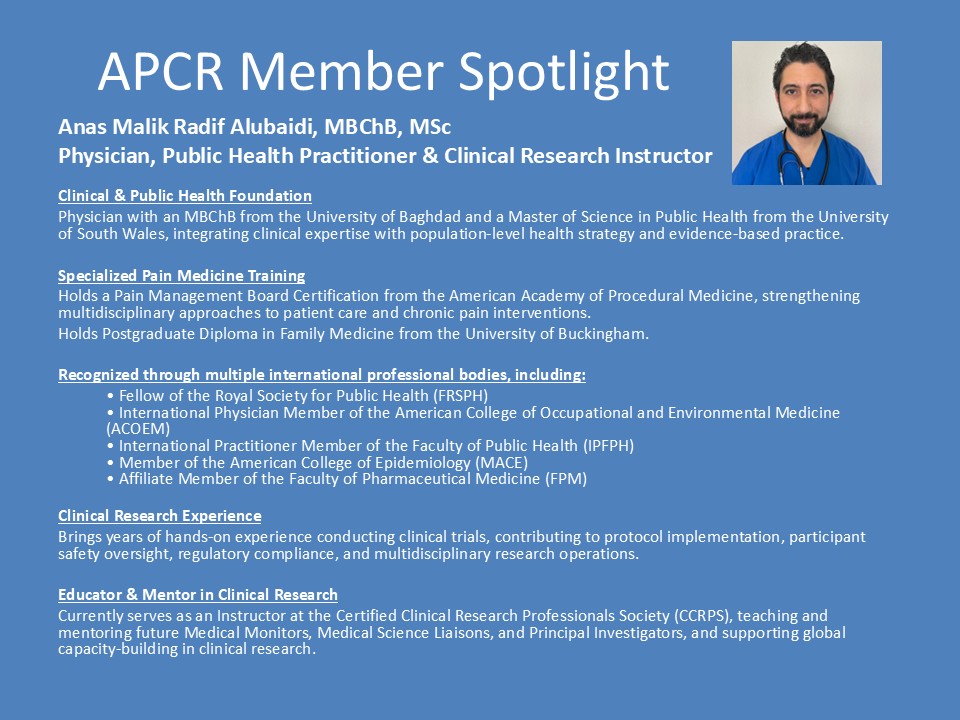 AcademyPCR's tweet photo. This month's member spotlight features Anas Malik Radif Alubaidi, MBChB, MSc. Find past member spotlights at https://t.co/5iIa8KgjFO. https://t.co/ZoHMZteM2H