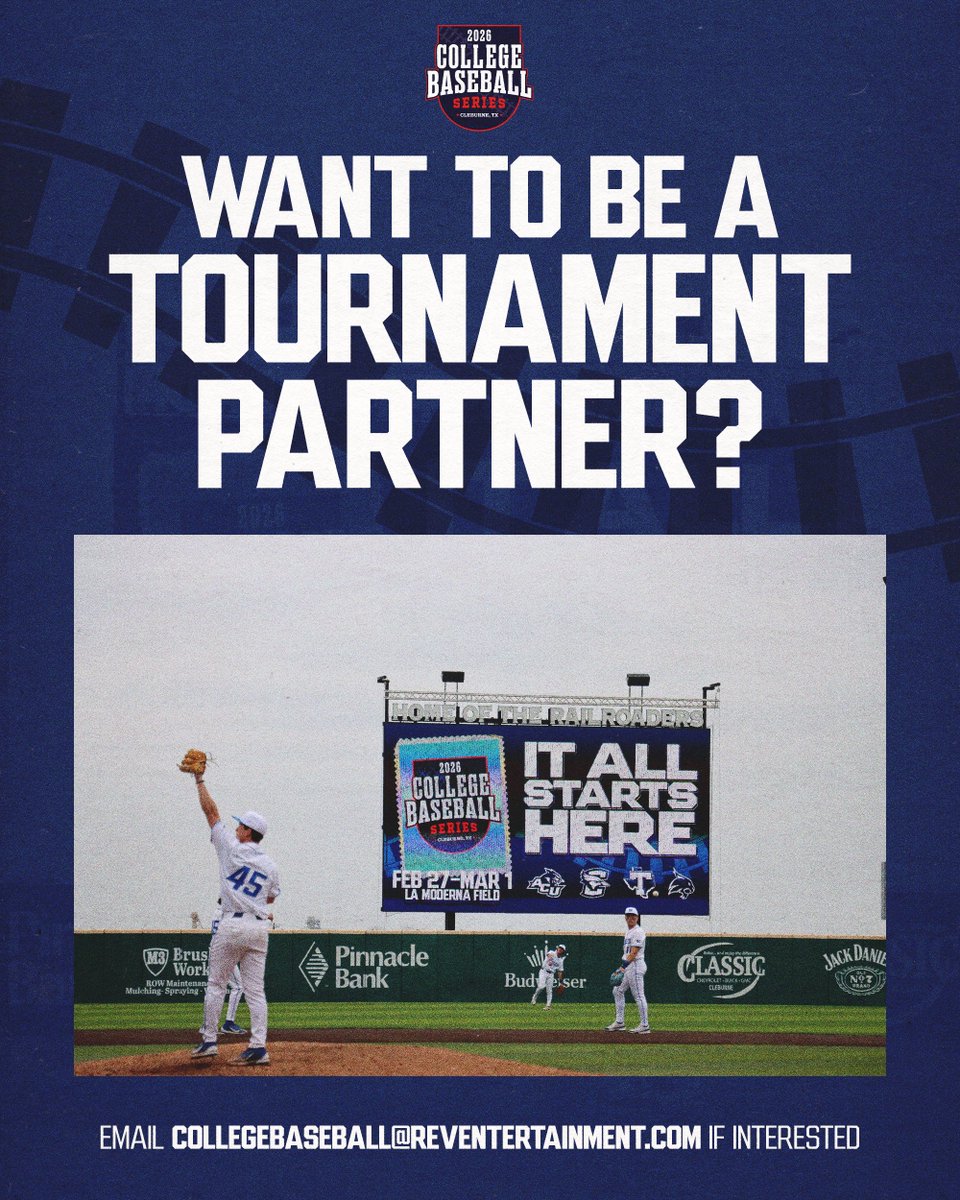CBS_Cleburne's tweet photo. BECOME A COLLEGE BASEBALL TOURNAMENT PARTER🤝  

Connect your brand with passionate fans, student-athletes, alumni, and families from coast to coast!  

➡️https://t.co/al0a1gTwm2 https://t.co/NfK55ElP0F