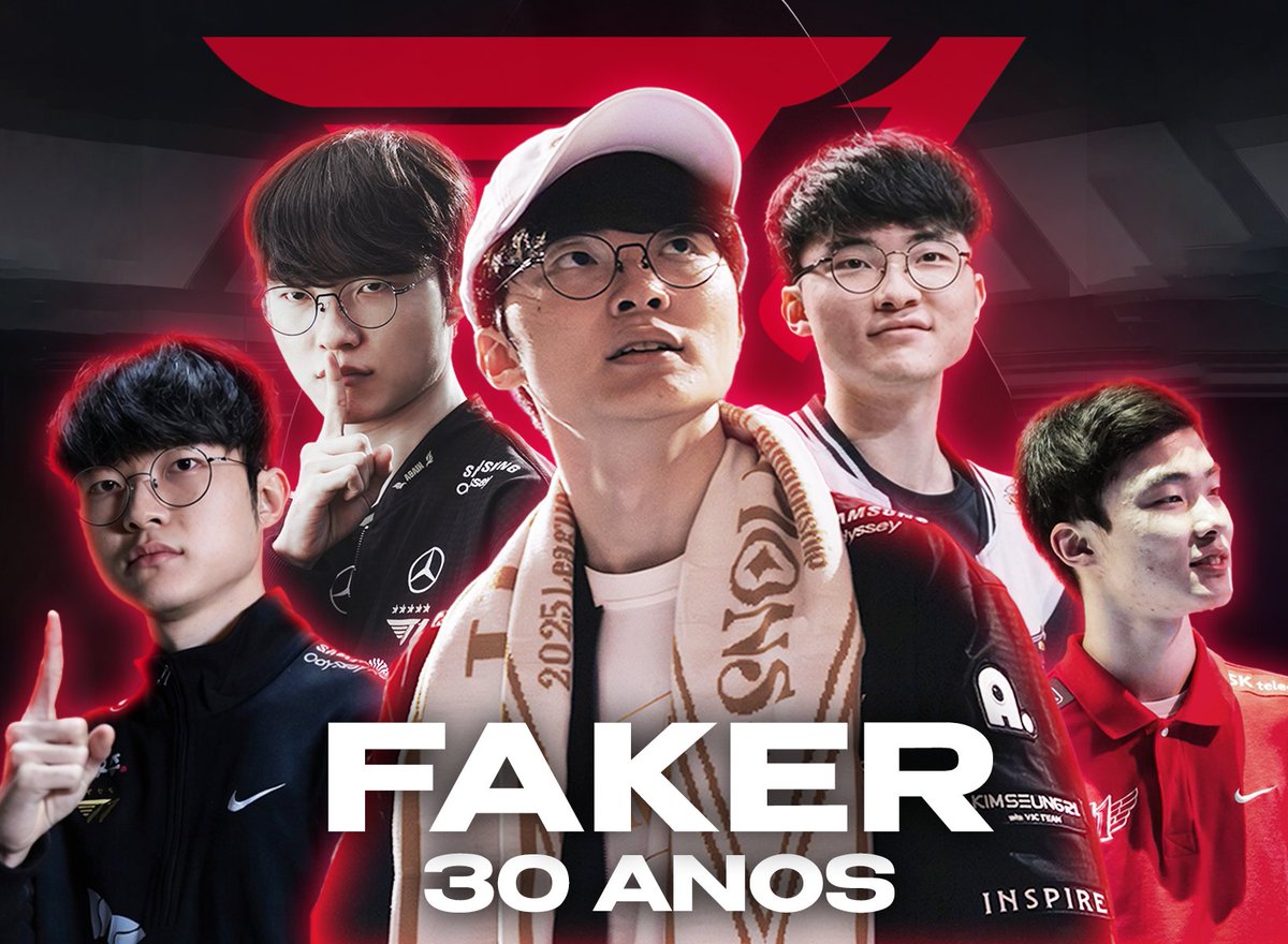 🇰🇷 T1 Faker, o GOAT do League of Legends, completa 30 anos de idade hoje. 

6x Worlds   
2x MSI   
10x LCK   
1x Esports World Cup   
1x Jogos Asiáticos

Atemporal.🐐
