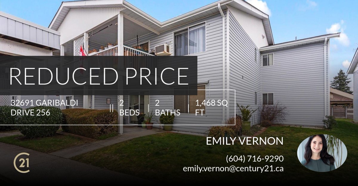 iamemmy's tweet photo. 📍 Reduced Price 📍 This recently reduced home at 32691 Garibaldi Drive 256 in Abbotsford won't last long, so, don't wait to set up a showing! Reach out here or at (604) 716-9290 for more information!

Emily Vernon
Century 21 Creek... https://t.co/SvJ1BxCouR https://t.co/WsEcXNNRfY