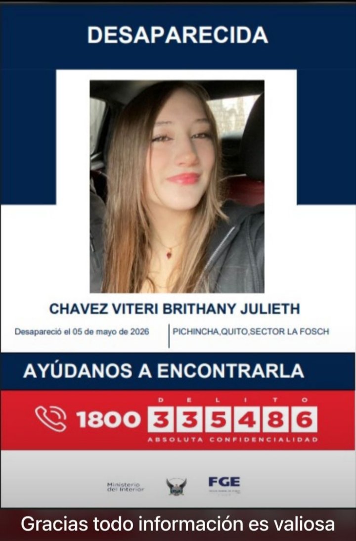 Desaparecida 🚨
Ayer, 5 de mayo, sector Avda. Amazonas y Foch
Favor Retuitear 
Gracias 🙏🙏🙏