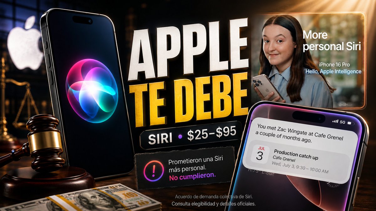 vadh09's tweet photo. 🚨 APPLE TE DEBE DINERO? 🍎💸

Apple aceptó pagar $250 MILLONES por la demanda de Siri y Apple Intelligence.

Siri no llegó como la prometieron… y ahora Apple podría pagarte. 👀📱

Detalles en el hilo: https://t.co/zTSh1GByyN