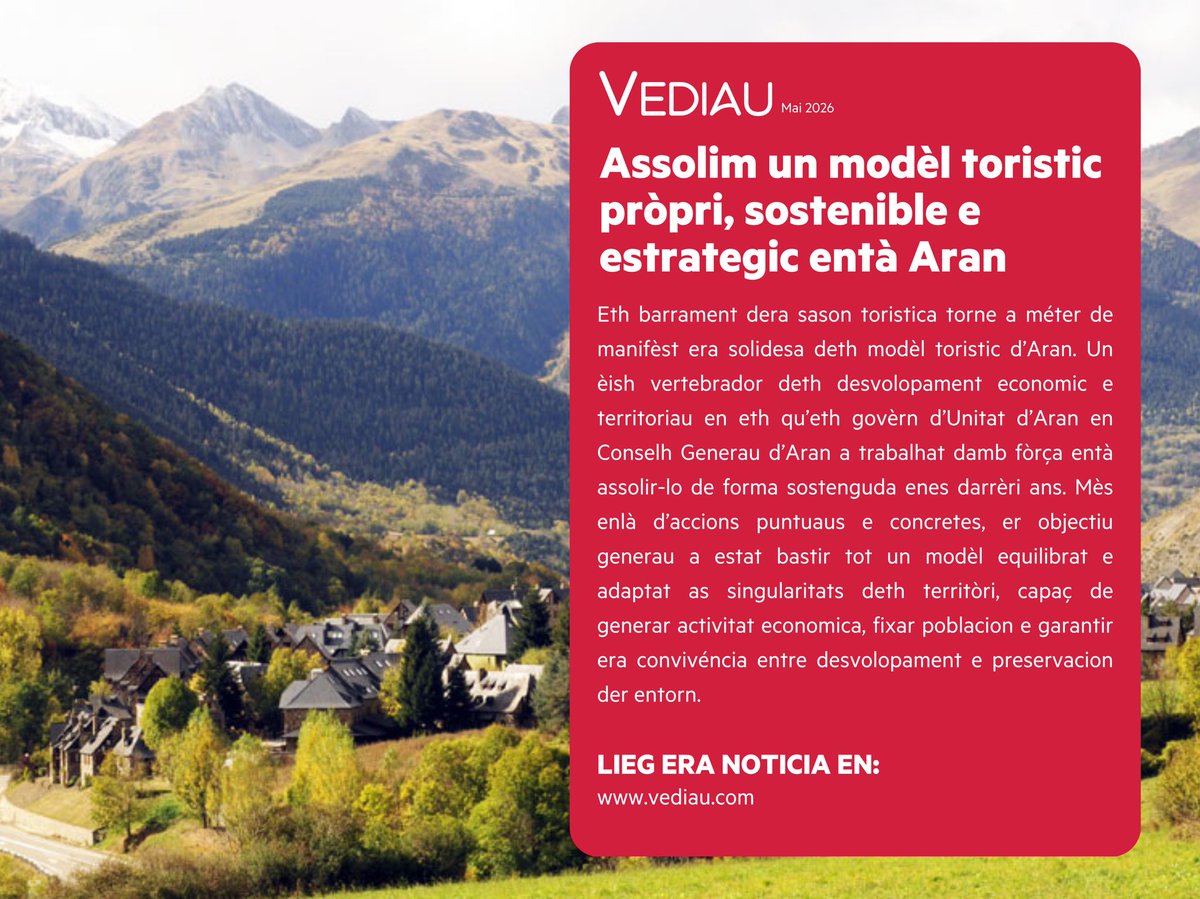 unitatdaran's tweet photo. 🏔️ Eth barrament dera sason toristica torne a méter de manifèst era solidesa deth modèl toristic d’Aran.

🗞️ Lieg era noticia complèta en https://t.co/v2TeCRbiTB https://t.co/cZIVtDrI62