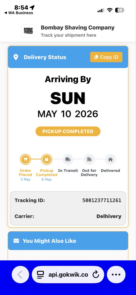AZAZ_F_SHAIKH's tweet photo. Hey @BombayShavingCo &amp; @delhivery, my order (ID: BSC2003231015) was picked up today but the delivery date shows May 10. Can we speed this up? Tracking ID: 5001237711261. Please help! 🙏 #DeliveryUpdate #CustomerService https://t.co/FZwF2vicEa