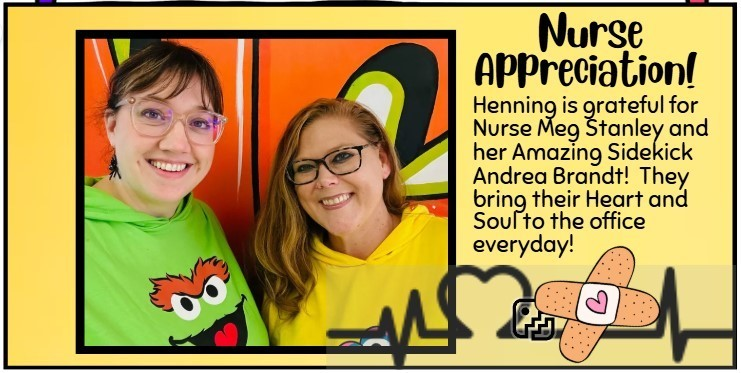 CA_Henning's tweet photo. Shout out to Henning's  Nurse Meg Stanley and  Andrea Brandt for School Nurse's Day! #HenningNursesRock! https://t.co/clmAtLADGS