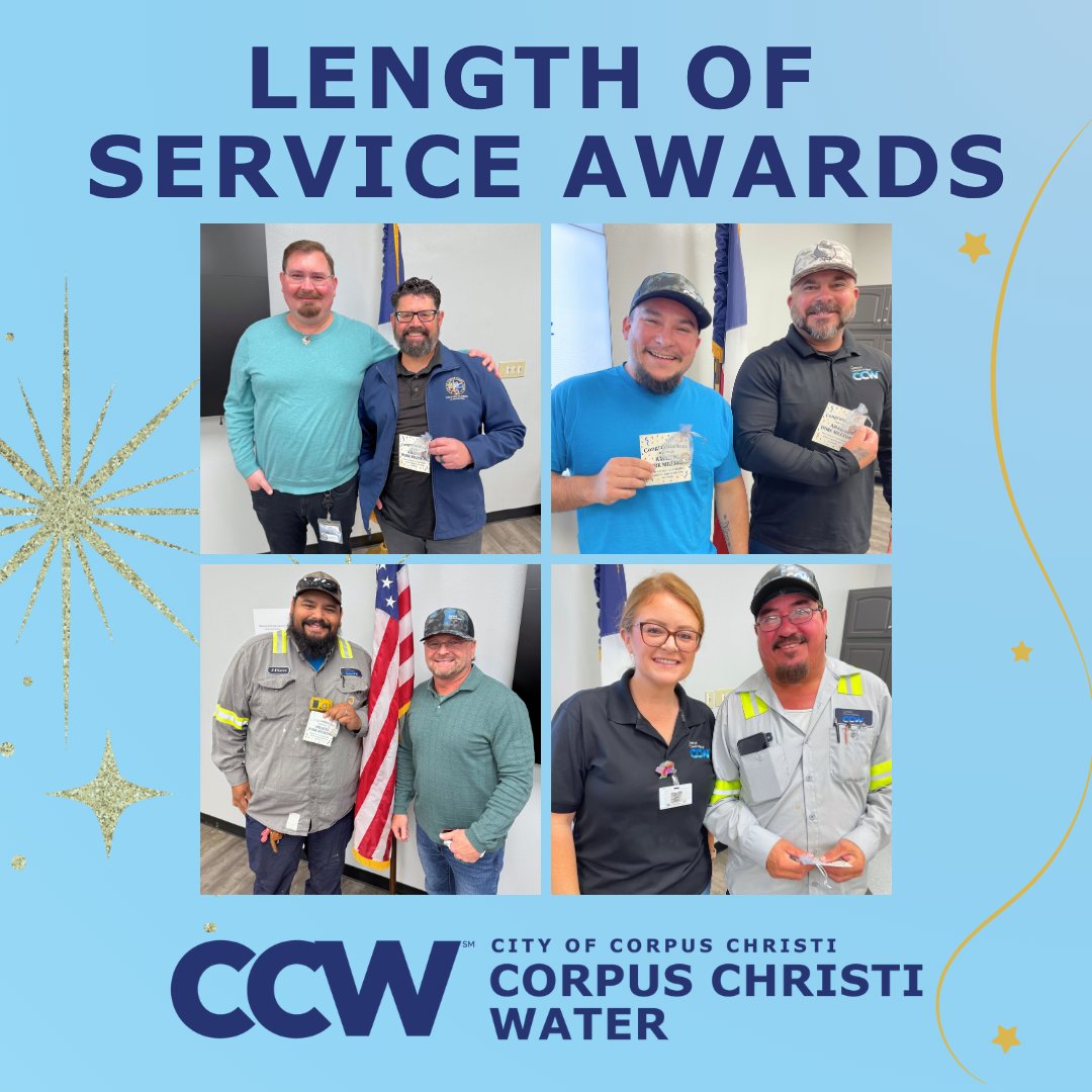 CCTXWater's tweet photo. Congratulations CCW team members who've reached milestones in their length of service to the City!
 
Clockwise from top left:

W. Scott Greene, 5 years
Ruben Garza, 5 years
Rick Riojas, 5 years
Richard Sifuentes, 15 years
Juan Florez, 5 years
 
Thank you for your dedication! #CCW https://t.co/FjNZScYMCp
