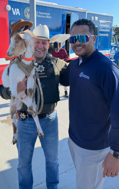 PSCNeb's tweet photo. On Sat., 5/2, Douglas County Problem-Solving Courts hosted a recovery walk at Memorial Park with Drug Court, Veterans Court, and Young Adult Court participating. Chief Probation Officer Damon Strong met DCSO’s “tactical” goat with Sheriff Aaron Hanson. https://t.co/YsjYKj2Cvg