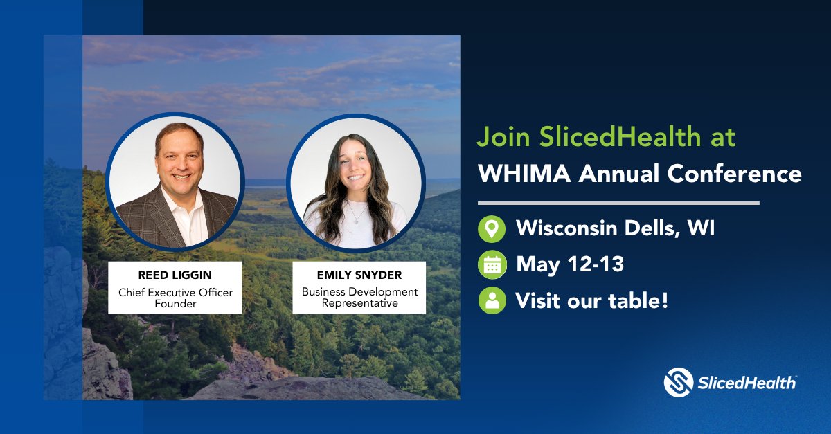 SlicedHealth's tweet photo. Join SlicedHealth at the WHIMA Annual Conference, May 12–13 in Wisconsin Dells. Meet Emily Snyder and Reed Liggin at the SlicedHealth table to see how hospitals are identifying underpayments earlier and strengthening revenue integrity.

#WHIMA26 https://t.co/ddwo5oEFEU