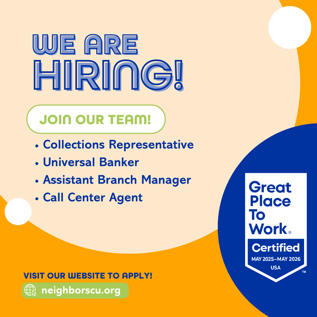 NeighborsCU's tweet photo. We're hiring! Check out our open positions and join a Great Place to Work that puts people first.🧡

 👉 Apply at https://t.co/TqBWzttFRz 

 #NowHiring #CreditUnionJobs #StLouisJobs #GreatPlaceToWork #NeighborsCU #YourNeighborForLife https://t.co/XzU37uJiMA