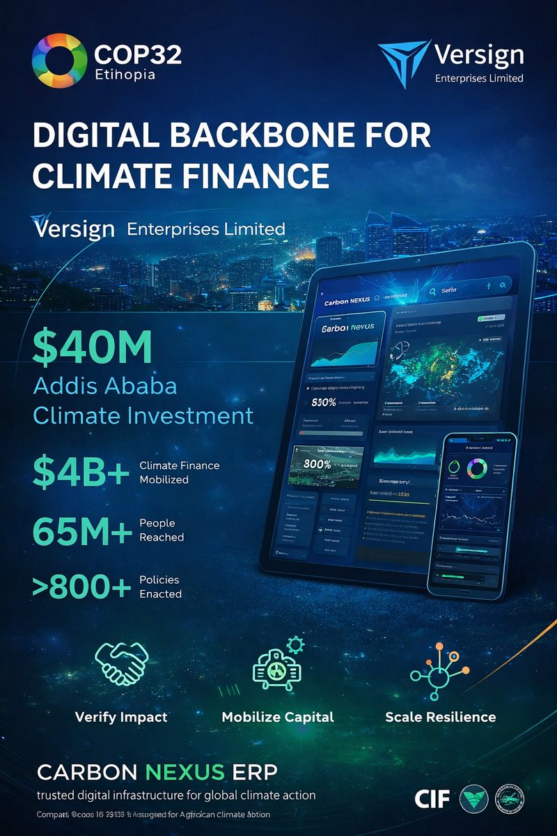 Versigntech's tweet photo. Finance is only the beginning. Proof is the future.
Versign Enterprises Limited’s Carbon Nexus ERP makes climate finance measurable, verifiable, and investable.
#COP32 #ClimateFinance #CarbonNexusERP #VersignEnterprises #DigitalBackbone #Resilience https://t.co/AziCR2IwJ6
