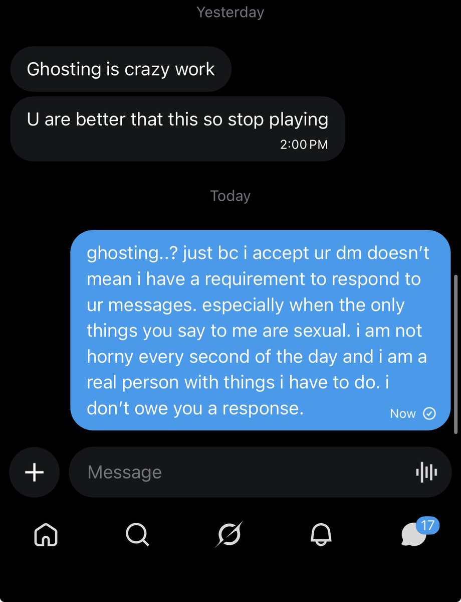 roselxvesu's tweet photo. just bc someone makes nsfw posts/content does not mean they are not a real person anymore. just bc i accept ur dm does not mean we are best friends or i owe you a response. if i don’t answer a message its more than likely, i just don’t wanna talk to you :D stop spamming me. https://t.co/ns9xcfTW80