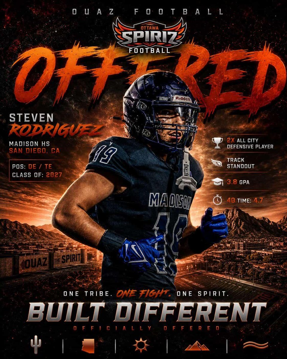 StevenRod53's tweet photo. After a great conversation with Coach Newham I am blessed to receive my first offical from Ottawa University Arizona Thank you for the opportunity @CoachMurphyQB @CoachJDominguez @OUAZFootball @Coach_Needham67 @MadhouseFB @TrenchCoach619 @p_tivao  @SDPrepInsider @CoachJD561 https://t.co/DktkfuGmLh