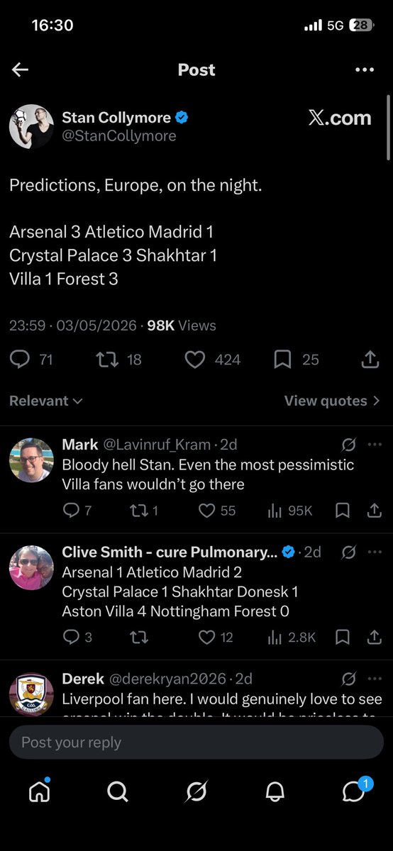 LouieGordon's tweet photo. @StanCollymore Still predicting we’ll lose though Stan? 🙃 https://t.co/h0iDmzVLSS