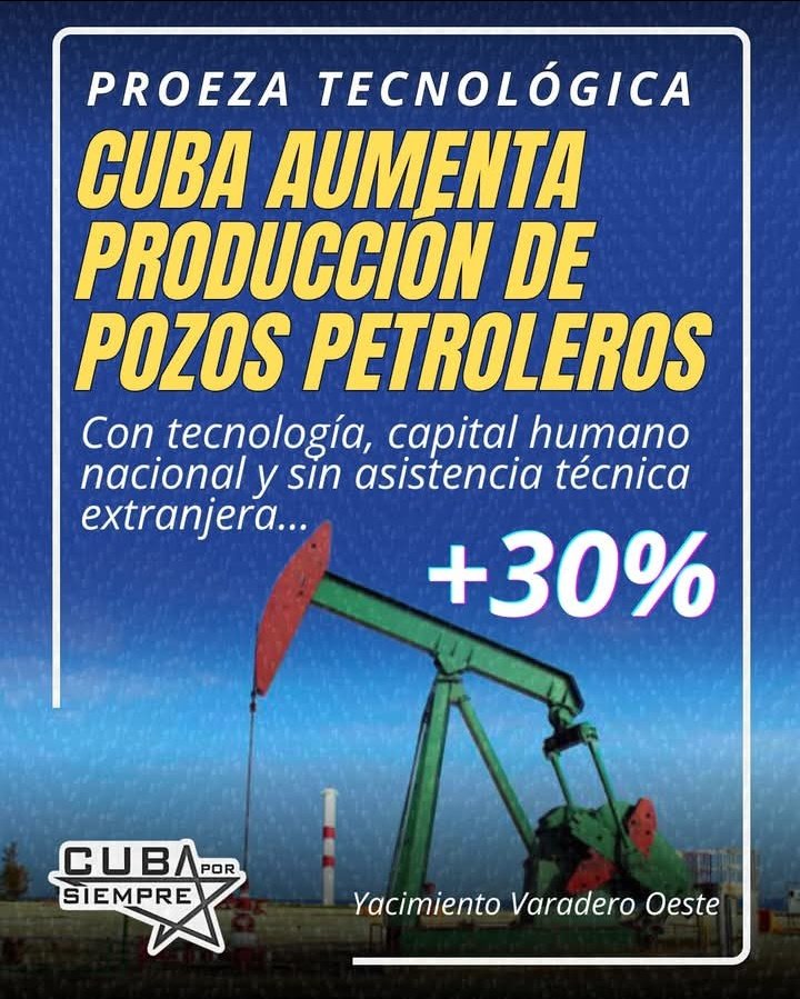 ComercioA2024's tweet photo. 🇨🇺⛽ Técnicos de CUPET culminaron exitosamente una compleja operación de intervención en los pozos horizontales (Varadero Oeste), uno de los más importantes del país, destacar que fue ejecutado exclusivamente con tecnología y capital humano nacional.
#CubaEstáFirme https://t.co/jLHp7t5XJr