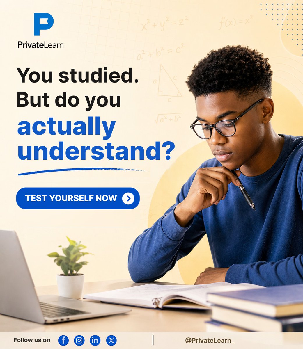 PrivateLearn_'s tweet photo. You have read your notes. You have gone through the past questions.. But do you actually understand it?
Understanding beats memorization in exams and real life. At PrivateLearn, we help you break it down and connect the dots. 
#PrivateLearn #StudySmart #EdTech #StudentSuccess https://t.co/BLT1s3WrQP