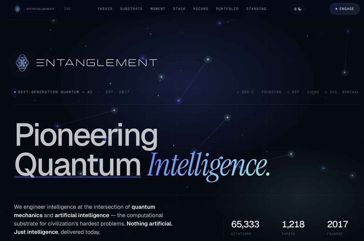 entanglement_ai's tweet photo. At Entanglement, we don’t simulate intelligence, we engineer it.

Nothing artificial, just intelligence, delivered with precision today.

Explore our new platform:
https://t.co/TQQPerP52G https://t.co/EVVg8dKDAw