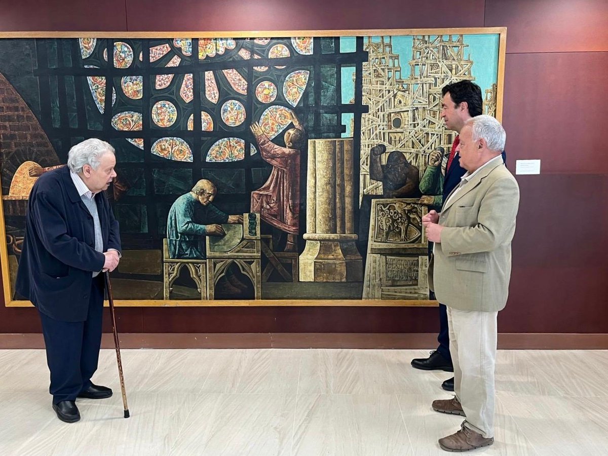 jcyl's tweet photo. 🖼️El Archivo Histórico Provincial de #Zamora lucirá en su sala de investigación la obra ‘Vidrieras de la Catedral’, del pintor zamorano Antonio Padrero

El consejero de Cultura, Turismo y Deporte ha presentado hoy la pintura tras ser cedida por el Banco de Santander https://t.co/DC4CEVrh2Q