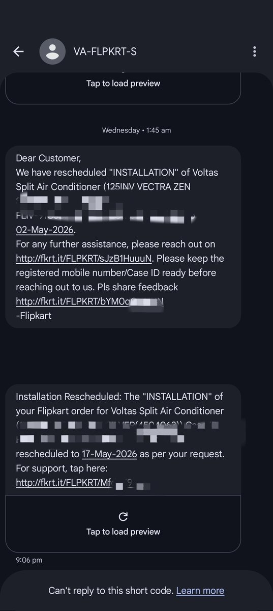 Chetu_1's tweet photo. @Flipkartminutes Today is 6th and Flipkart ask me to wait till may be 11.59 and they will change date and say now thanks for your patience wait till 7th may. 
I brought AC from Flipkart 24 april its delivered. Installation schedule on 2 may and without OTP reschedule to 17 may. 
27 day GAP. 😃 https://t.co/DNkziw55se