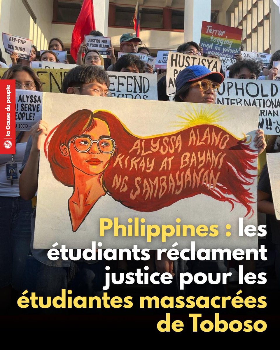 Cause_du_Peuple's tweet photo. 🔴⚡Philippines : les étudiants réclament justice pour les étudiantes victimes du massacre de Toboso

Le 19 avril, 19 personnes ont été massacrés par l'armée aux Philippines. Parmi ces victimes, deux étudiantes : Maureen Santuyo et Alyssa Alano.

https://t.co/4WRM4oXOPk https://t.co/SyEP0Y06Hr