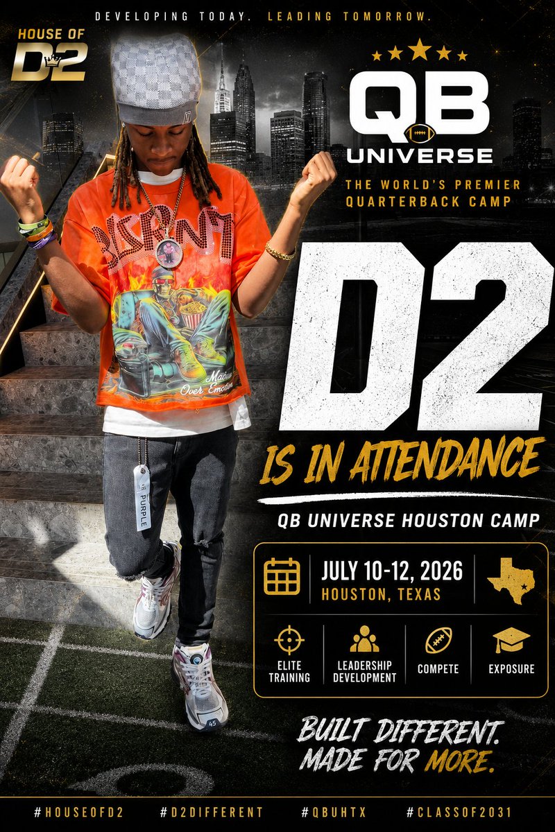 DMcAllister_Jr's tweet photo. Locked in. πͺπΎπ
I will officially be in attendance at the QB Universe Houston Camp July 10-12. Focused on becoming elite.
The work continues. π
#D2Different #QBUniverse #QBUHTX #ClassOf2031 #TexasFootball #QBTraining #BuiltDifferent https://t.co/CWrUiqPIOl