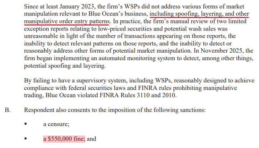 741trey's tweet photo. Dark Pool operator Blue Ocean Technologies has accounted for 95% of all overnight trading volume (8PM-4AM), since inception in June 2021.

As it turns out, they have been facilitating multiple means of stock manipulation "since at least January 2023", per FINRA.