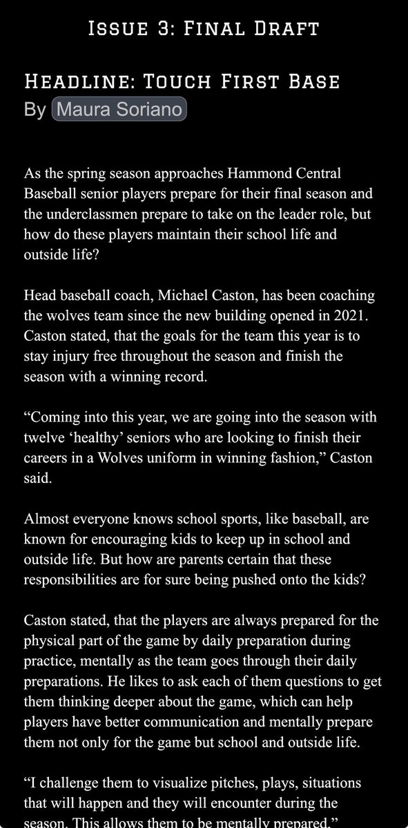 Hammond Central Wolves Baseball tweet media