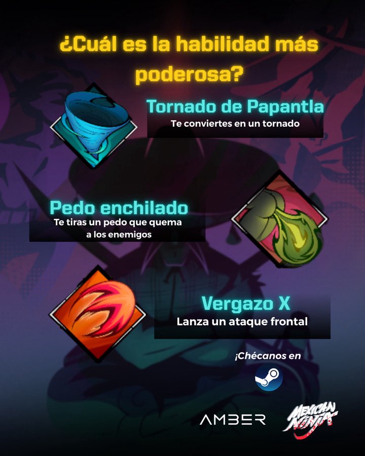 karaokulta's tweet photo. ¿Cuál habilidad de #MexicanNinja prefieres? 🧐🇲🇽

#MexicanNinja #AmberStudio #AmberMX #IndieGame https://t.co/YppXjYi39C