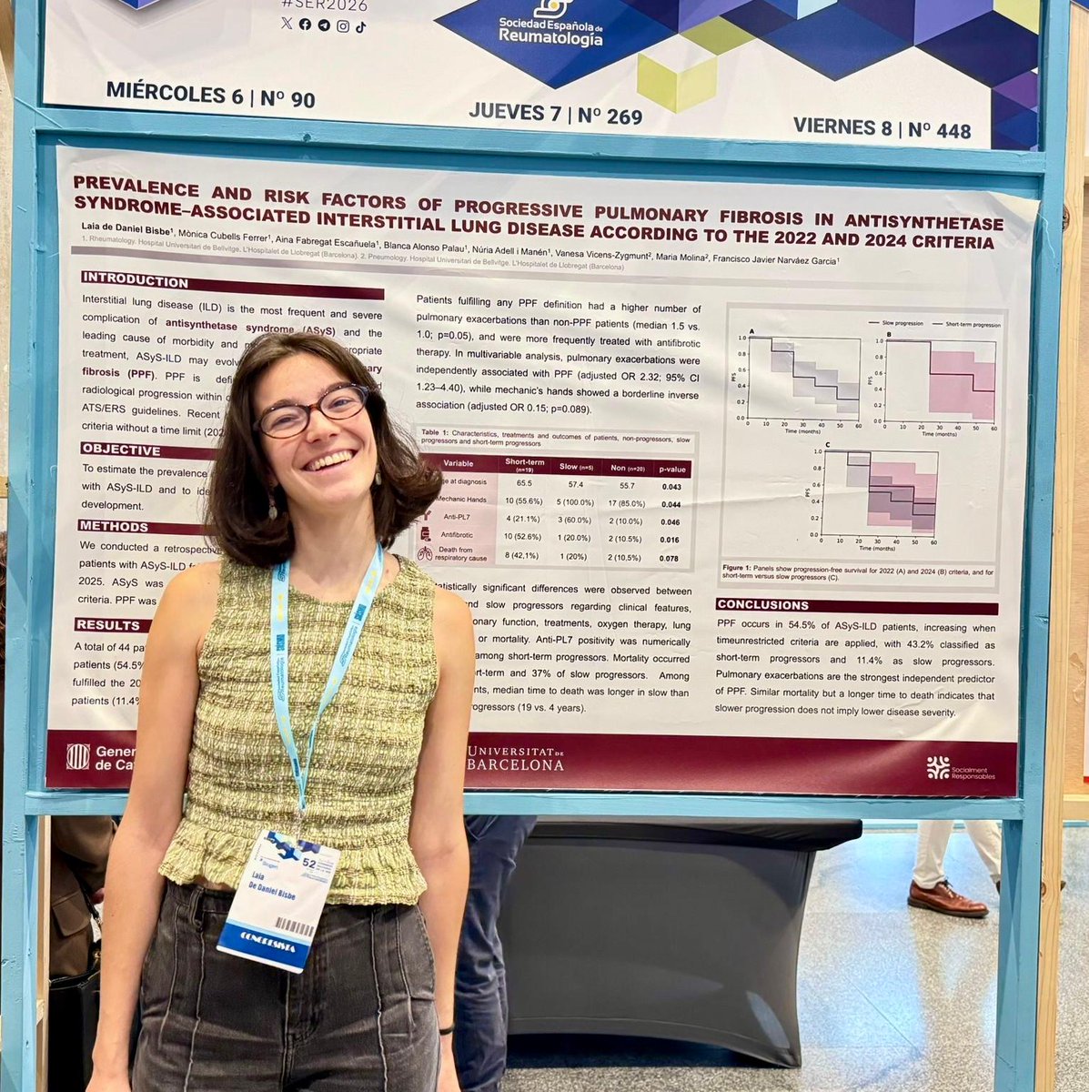reuma_hub's tweet photo. PosterHUB 📣📣 

La Dra Laia de Daniel presenta un treball sobre fibrosi pulmonar progressiva en síndrome antisintetasa 

✔️ "Prevalence and risk factors of PPF in antisynthetase syndrome-associated interstitial lung disease according to the 2022 and 2024 criteria"

#SER2026 https://t.co/G7MMd8hX9N