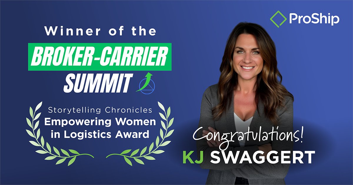 ProShipInc's tweet photo. Congratulations to ProShip’s KJ Swaggert on being honored with the Empowering Women in Logistics Award at the Broker Carrier Summit! 🎉📦 This recognition celebrates KJ’s leadership, advocacy, and impact across the #logistics industry. Learn more here: https://t.co/uUVTl7BAJj https://t.co/Stje0CwGM3