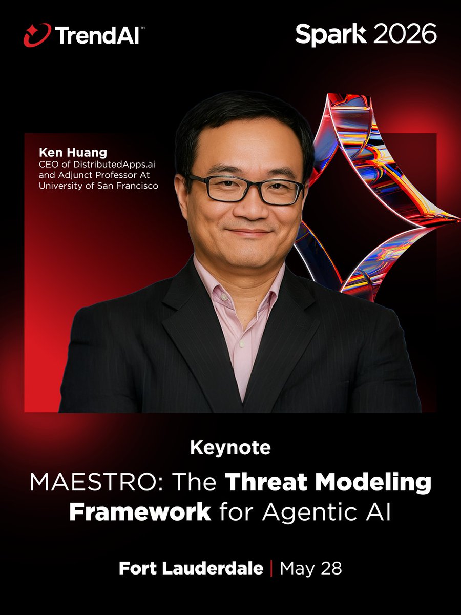 AdamJTrendAI's tweet photo. Join us at @trendaisecurity™ Spark Global Series 2026 in South Florida with guest speaker Ken Huang, CEO of DistributedApps, #OWASP Top 10 for LLMs co‑author, and #AI #cybersecurity expert.

Register now: https://t.co/d94gim9kx2 https://t.co/QK1JE7o4lm