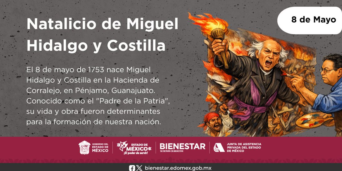 JAP_EdoMex's tweet photo. ¡Honor al Padre de la Patria! 🔔
El 8 de mayo celebramos el natalicio de Miguel Hidalgo y Costilla, quien en 1810 inició la lucha por nuestra Independencia.✨📜
#MiguelHidalgo #PadreDeLaPatria #Independencia #HistoriaDeMéxico #8DeMayo #JAPEM🦅 https://t.co/qnCVxYscMN