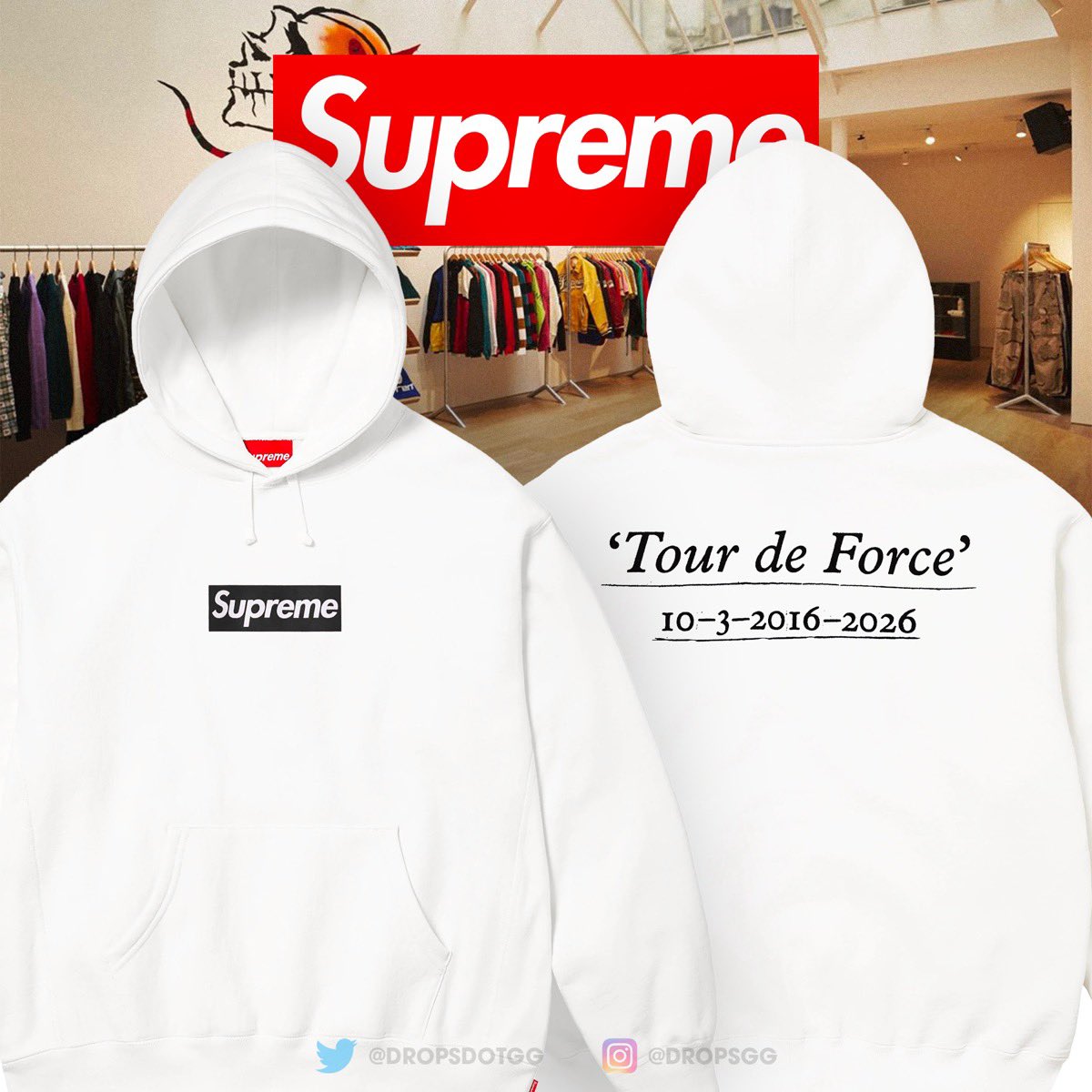 Supreme Paris 10周年を記念したパリ店舗限定 Box Logoフーディーが