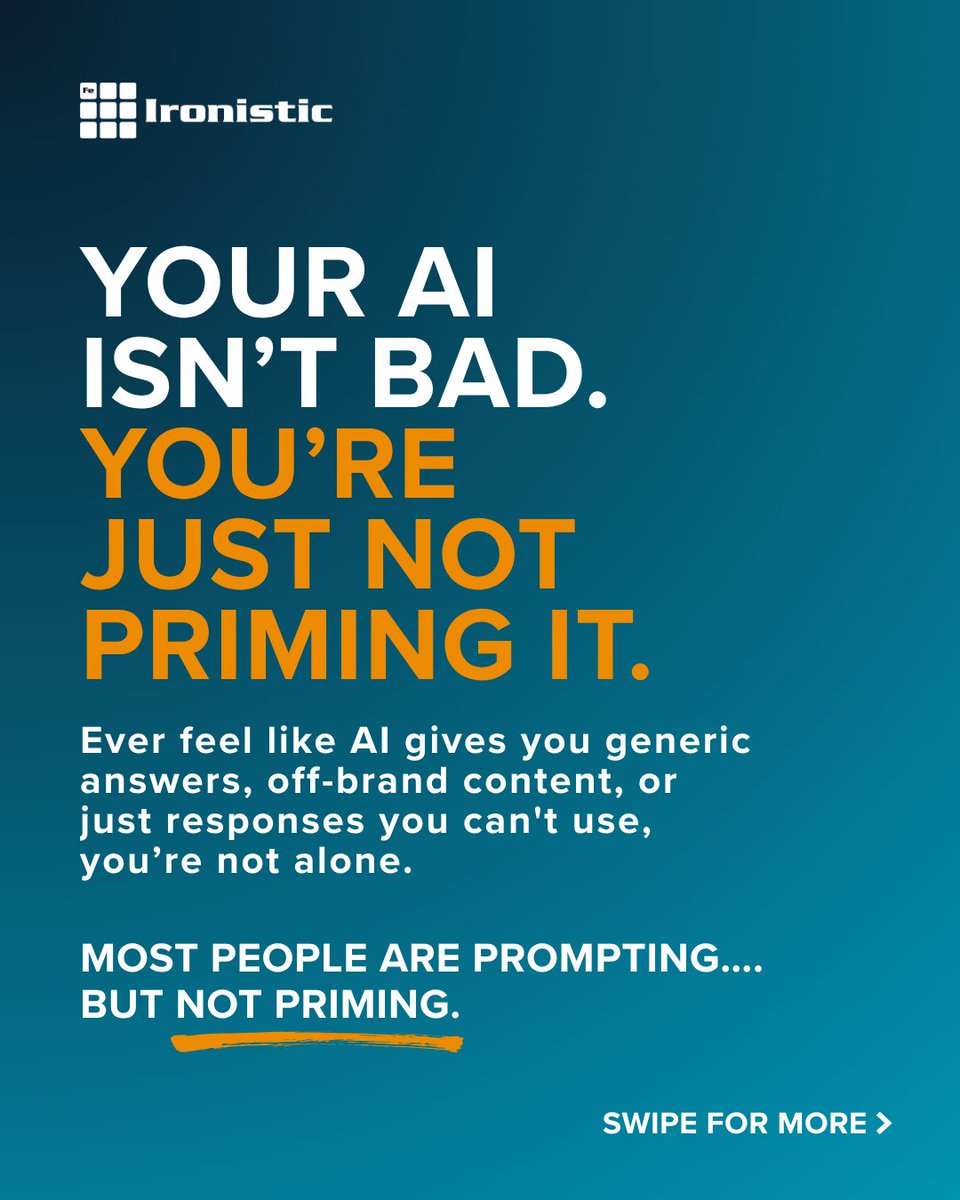 IronisticWeb's tweet photo. Your AI isn’t bad.
You’re just not priming it.

Context → better output.

If you don't give context, the AI is just guessing.

#AIPrompting https://t.co/VktPqRypc5
