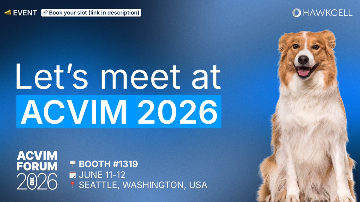 HawkCellVet's tweet photo. 📣 #ACVIM2026

On June 11–12 in Seattle, HawkCell will be at ACVIM 2026, Booth #1319.

Discover #HawkCT, #HawkAI, and #HawkCBCT, engineered for animal anatomy: sharper images, faster scans, higher ROI.

👉🏻 Book your 1:1 meeting now: https://t.co/BhShBwrCjN https://t.co/ZjcJemldEo