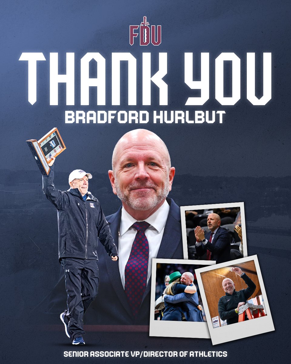 FDUKnights's tweet photo. Today, FDU Senior Associate Vice President/Athletic Director Bradford Hurlbut announced his plans to retire at the end of June.

Hurlbut oversaw a true ‘golden’ era of Knights Athletics, which included unprecedented success and the strengthening of FDU’s national profile. We thank him for seven years of tremendous leadership.

Full story below. 

#uKNIGHTED