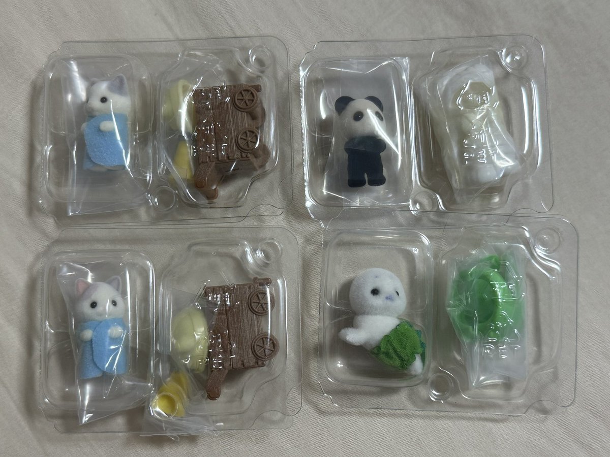 machun_d's tweet photo. 【交換】シルバニアファミリー シルバニア
赤ちゃんアドベンチャーシリーズ
赤ちゃん工作だいすきシリーズ

譲：ラテネコ、アザラシ、パンダ

求：トラ、ハスキー、くるみリス、フローラうさぎ

郵送交換
お気軽にお声掛けください https://t.co/H3lpF6pnSp