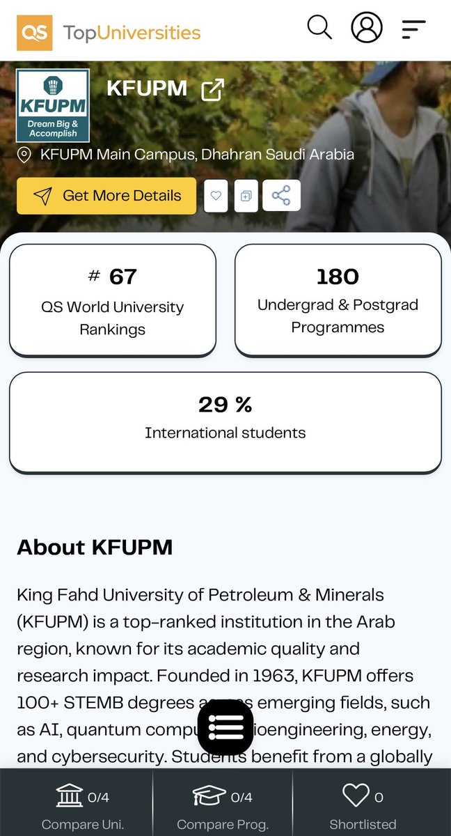 alsalemGS's tweet photo. حققت جامعة الملك فهد للبترول والمعادن @KFUPM المركز 67 ضمن أفضل 100 جامعة عالمياً وفق تصنيف QS لعام 2026.

هذا المنجز الأكاديمي شهادة اعتراف دولية بكفاءة المنظومة التعليمية والبحثية في المملكة🌟

نبارك لكافة منسوبي الجامعة، وللوطن هذا التميز المستحق🇸🇦

https://t.co/12nyMso0SR https://t.co/f1f9Z6MNf7