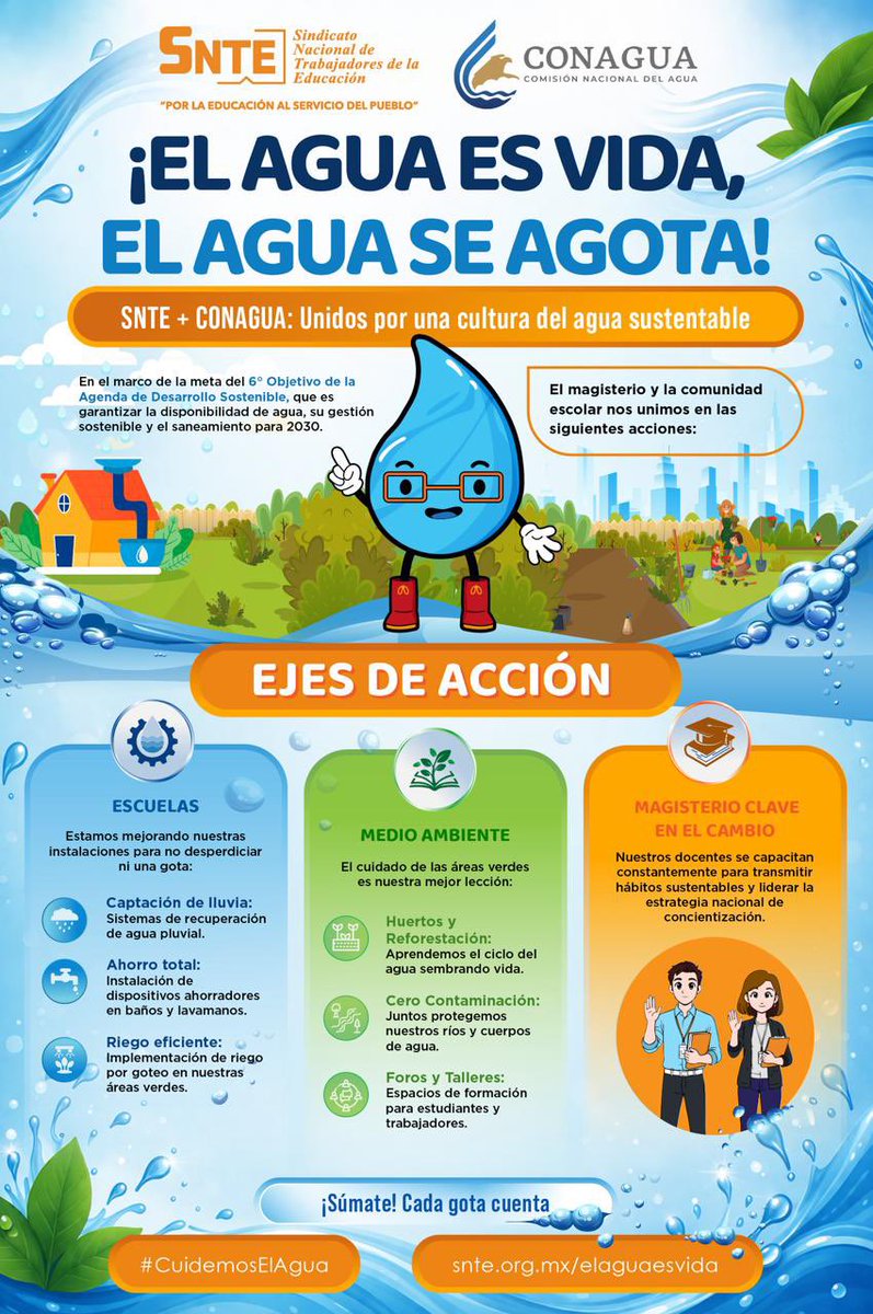 SnteNacional's tweet photo. 𝐄𝐥 𝐚𝐠𝐮𝐚 𝐞𝐬 𝐯𝐢𝐝𝐚, 𝐞𝐥 𝐚𝐠𝐮𝐚 𝐬𝐞 𝐚𝐠𝐨𝐭𝐚

El agua es nuestro derecho. En la escuela mejoramos instalaciones y áreas verdes para cuidarla. El magisterio es clave en este cambio. ¡Sumémonos por el futuro! 🏫💦🌱🪴
¡Participa!
👉https://t.co/6w4g3vYP9H https://t.co/BQ2vGuYBPP