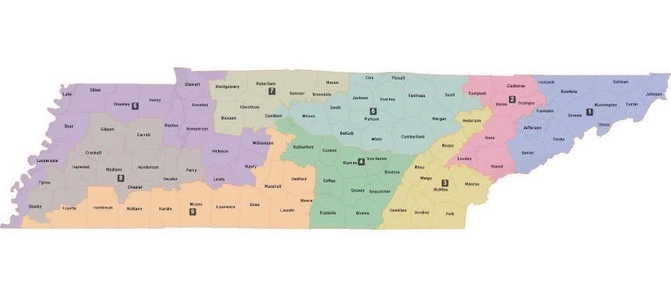 GOPShelby's tweet photo. 🚨BREAKING: Working map of redrawn congressional districts released. @SenBrentTaylor is in the new 9th District currently held by Steve Cohen. https://t.co/0hEtRCRQAf