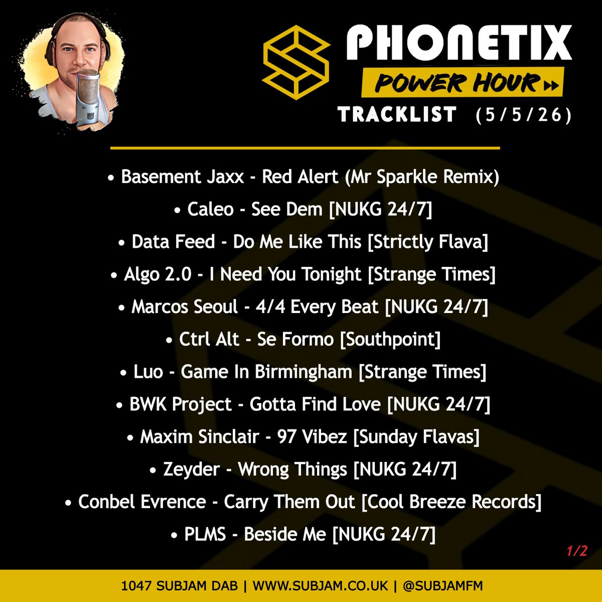 RobPhonetix's tweet photo. Playback from yday's Subjam show is up now on Mixcloud, SoundCloud, Apple &amp; Amazon Podcasts 🔥

All the links you need are available here: - https://t.co/CchKPlhTuy 💪

Spanking new 🎶 from all your faves (&amp; people you don't yet know!).

#Phonetix #Subjam #NUKG #RadioShow https://t.co/RuldQVm6Bz