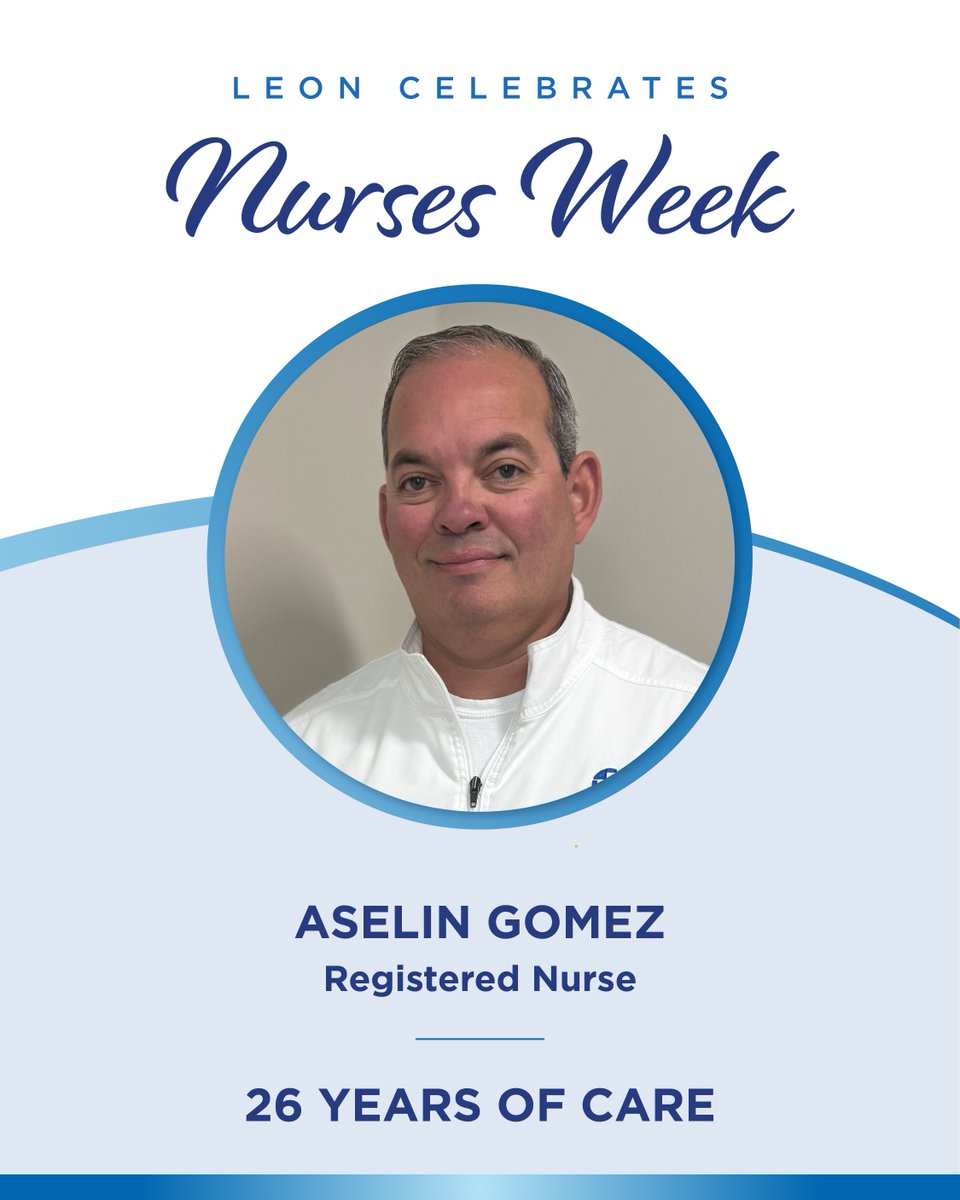 LeonMedical's tweet photo. This Nurses Week, we honor Aselin Gomez, registered nurse, who has dedicated 26 years to Leon with compassion, experience, and unwavering dedication to patient care. Thank you, Aselin, for the heart you bring to every patient you serve. 💙 https://t.co/F9Ap54nAuF