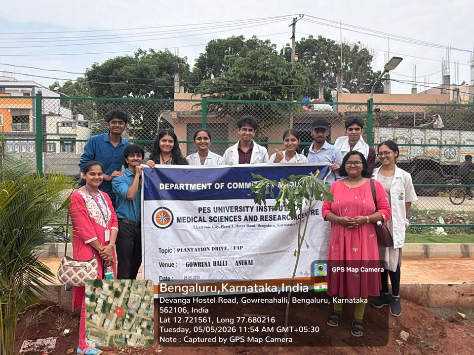 PESUniversity's tweet photo. We planted hope today 🌱

On 5th May 2026, our MBBS students from the Department of Community Medicine, PESU IMSR took part in a plantation drive at Gowrenahalli, Anekal, planting 15 saplings as part of our CSR program.

A small step towards cleaner air, healthier communities, and a greener tomorrow. 💚

#GoGreen #PlantForFuture #MedicalStudents #CommunityService #PlantationDrive