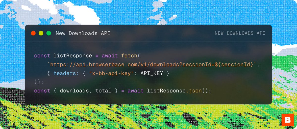 browserbase's tweet photo. Downloads API just got a serious upgrade. 

Every file is now a first-class object you can manage individually instead of pulling a session-level zip. 

Bring your own storage to push downloads straight into your bucket. https://t.co/Qr9dxX2OyL