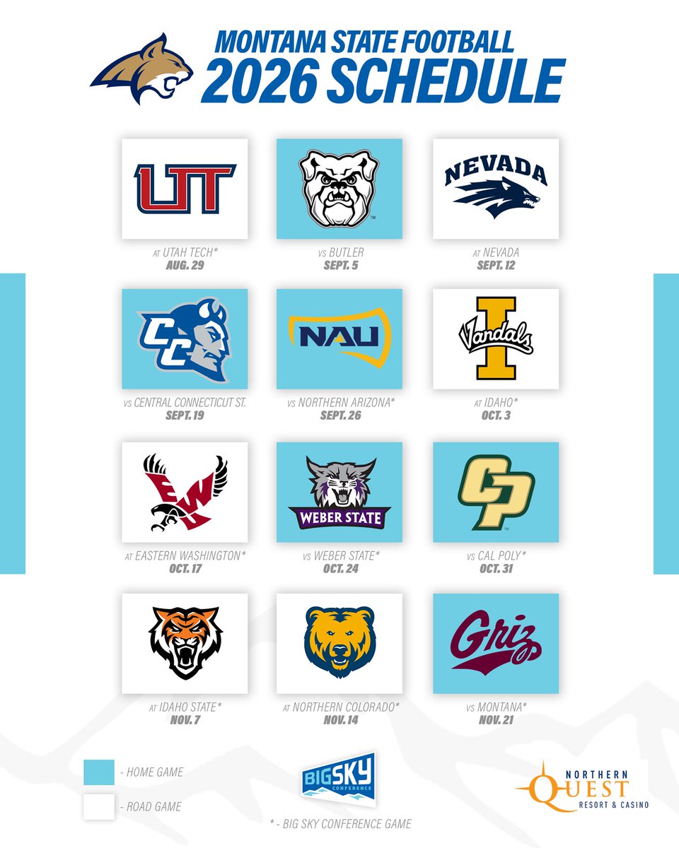 BigSkyConf's tweet photo. The 2026 slate for the ‘Cats 👀 

📆 @MSUBobcats_FB https://t.co/EBeSVzl4hr