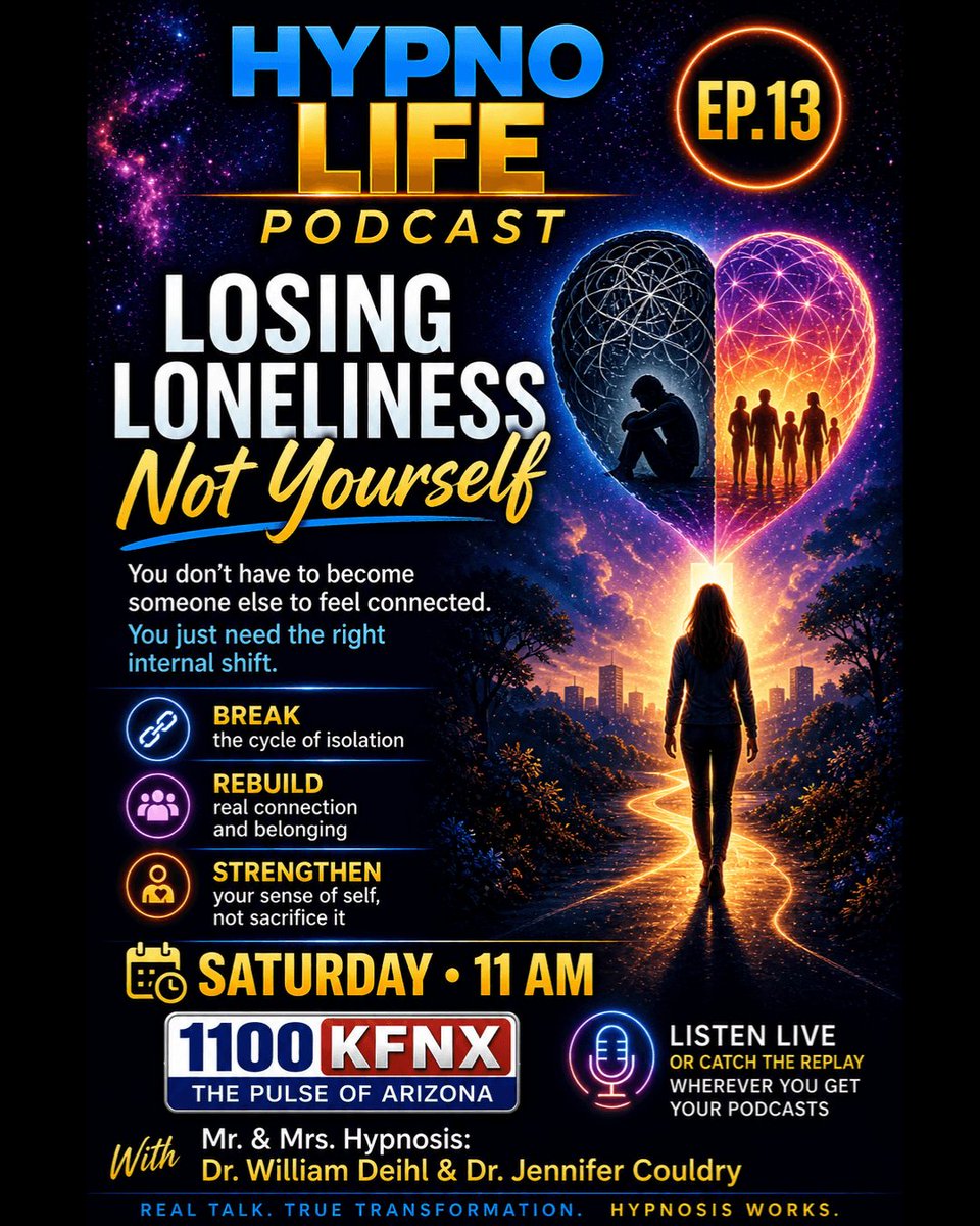 Hypno Life Ep.13 - Losing Loneliness Not Yourself
🗓 Live Saturday • 11 AM
📻 1100 KFNX – The Pulse of Arizona

🎧 Listen live or catch the replay wherever you get your podcasts