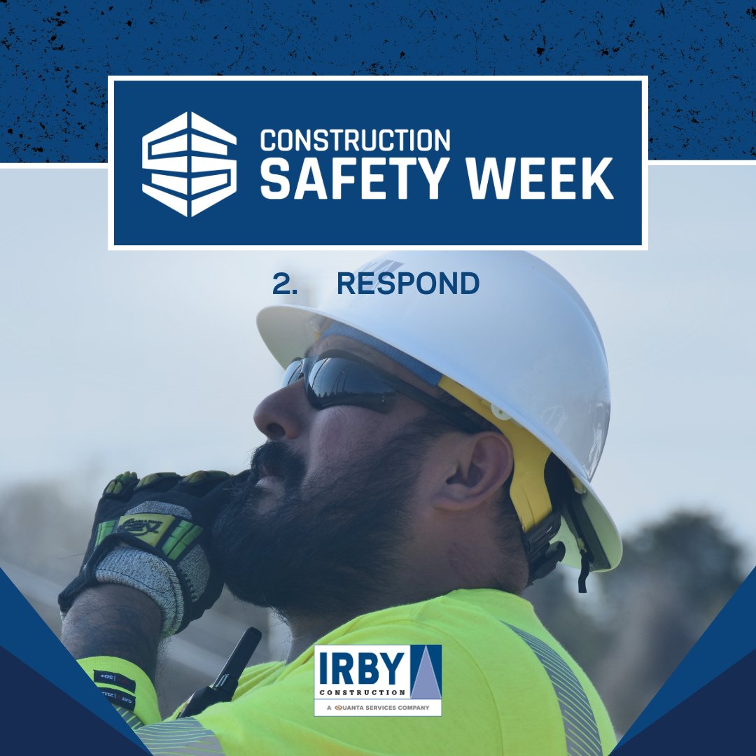 IrbyConst's tweet photo. RESPOND.

The second theme of Construction Safety Week is all about taking action by responding.

When hazard recognition becomes real, preventive response and action, we protect our people, our communities, and every phase of the work. 🦺

@Quanta_Services https://t.co/hX6mut1xGr