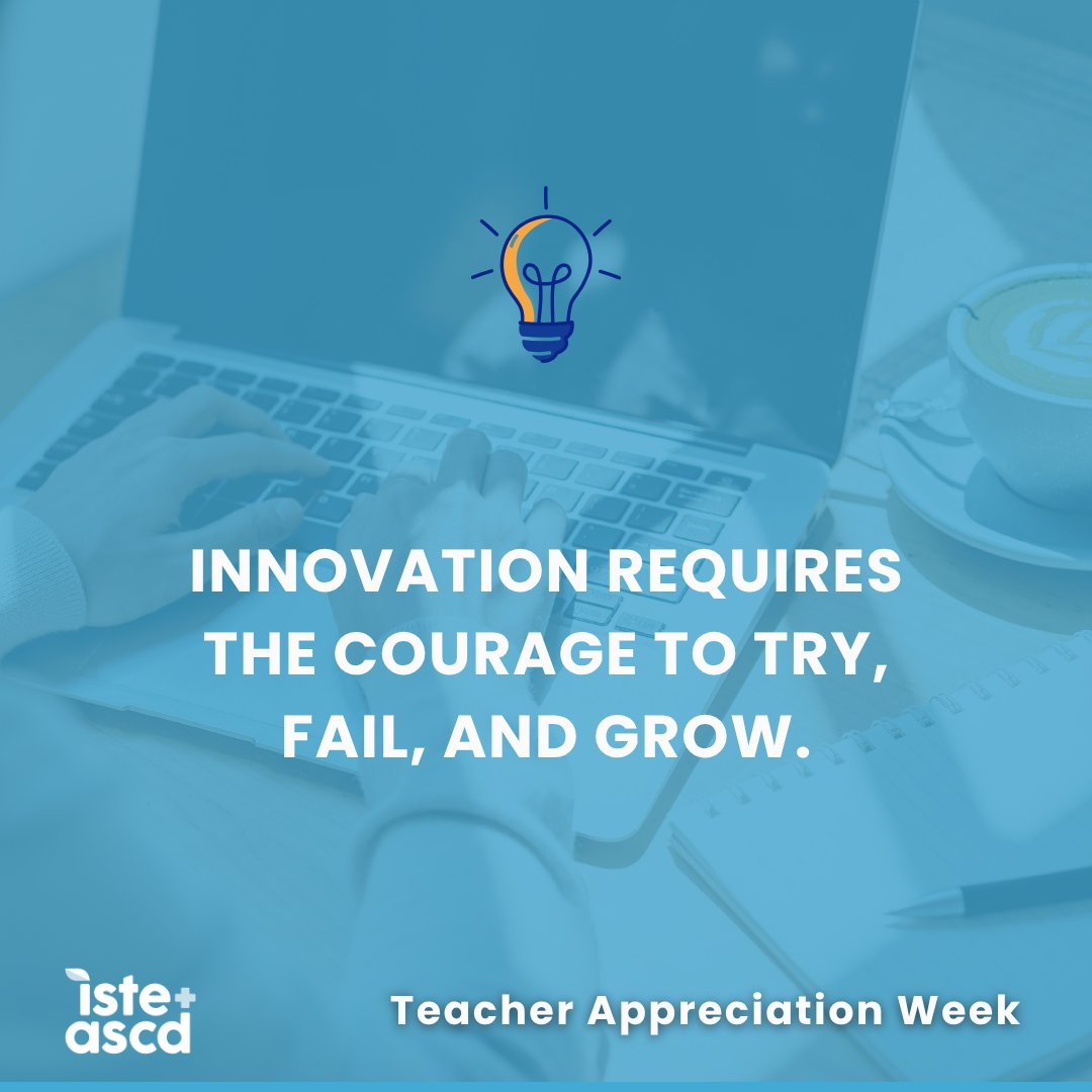 ISTE_ASCD's tweet photo. To the world, you’re a teacher. To us, you’re the ultimate learner. 🎓

Innovation requires the courage to be a "rookie" again; tech glitches and all. We’re celebrating the bravery it takes to step out of your comfort zone for your students. https://t.co/IFs3dvchRQ