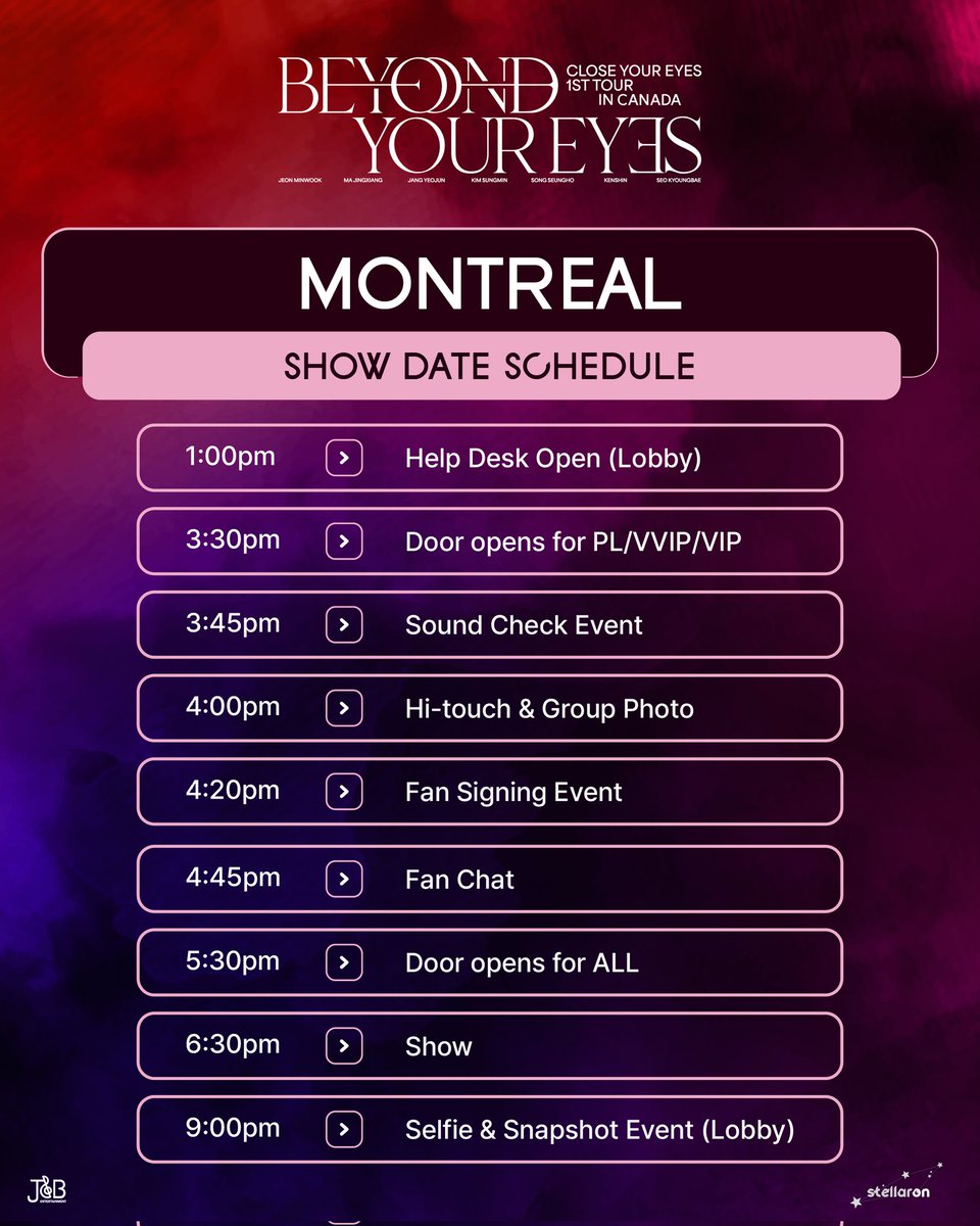 JNBCANADA's tweet photo. 📢 OFFICIAL ANNOUNCEMENT

CLOSE YOUR EYES 1ST TOUR IN CANADA 
[BEYOND YOUR EYES] 

🌟 TIME SCHEDULE 🌟 

🌆 Tour Cities
✔️ Montreal : MAY 24(Sun) 
 Rialto THEATRE 

LAST CHANCE TO BUY TICKETS 

🎫 Tickets 🎟️
🌐 https://t.co/BwzNbRqs3Z 

#CLOSEYOUREYES #KpopCanadaTour #KpopFever #CanadaKpop #CYEinCanad